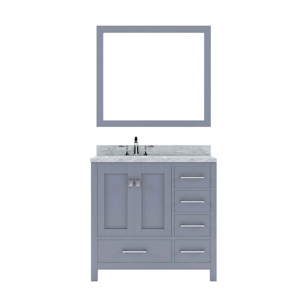 Virtu USA GS-50036-WMRO-GR Caroline Avenue 36" Single Bath Vanity in Grey with Marble Top and Round Sink with Mirror