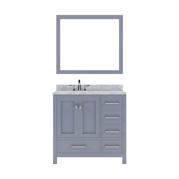 Virtu USA GS-50036-WMRO-GR-001 Caroline Avenue 36" Single Bath Vanity in Grey with Marble Top and Round Sink with Brushed Nickel Faucet and Mirror