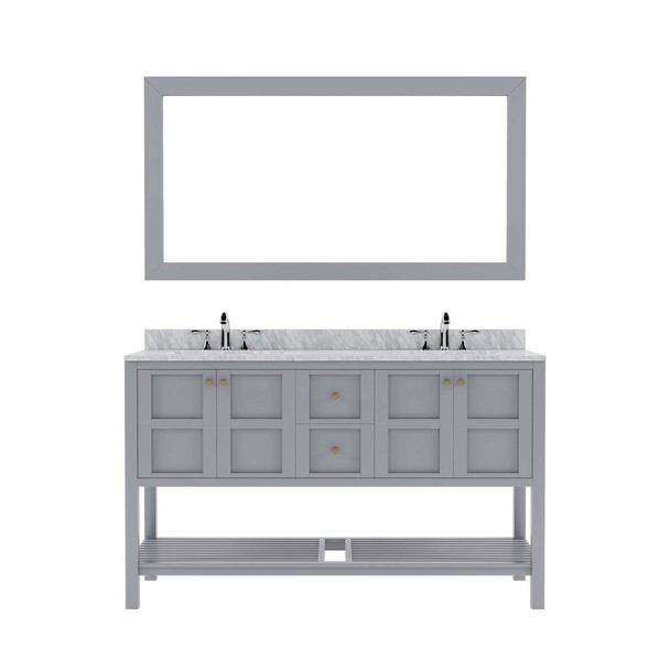 Virtu USA ED-30060-WMSQ-GR-001 Winterfell 60" Double Bath Vanity in Grey with Marble Top and Square Sink with Brushed Nickel Faucet and Mirror
