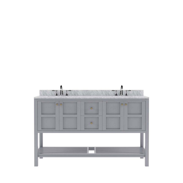 Virtu USA ED-30060-WMSQ-GR-001-NM Winterfell 60" Double Bath Vanity in Grey with Marble Top and Square Sink with Brushed Nickel Faucet