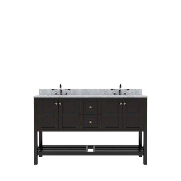 Virtu USA ED-30060-WMSQ-ES-002-NM Winterfell 60" Double Bath Vanity in Espresso with Marble Top and Square Sink with Polished Chrome Faucet