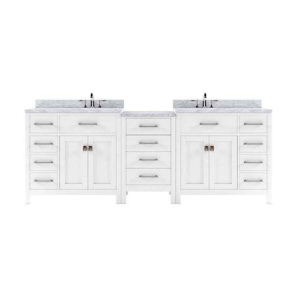 Virtu USA MD-2193-WMRO-WH-NM Caroline Parkway 93" Double Bath Vanity in White with Marble Top and Round Sink