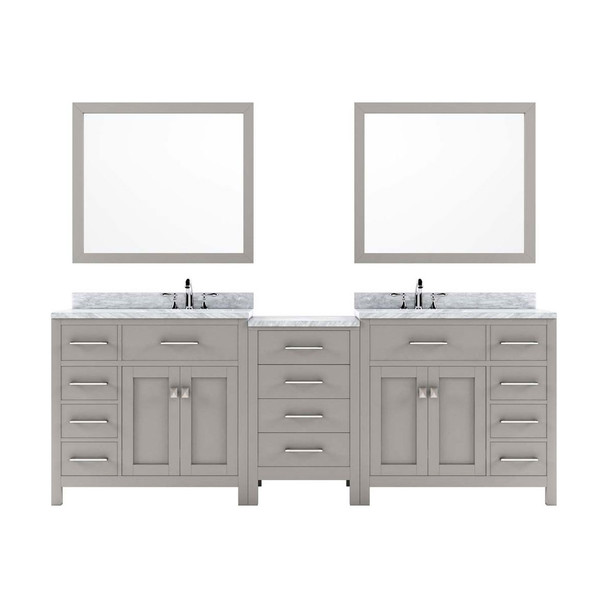 Virtu USA MD-2193-WMSQ-CG-001 Caroline Parkway 93" Double Bath Vanity in Cashmere Grey with Marble Top and Square Sink with Brushed Nickel Faucet and Mirrors