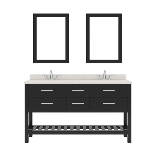 Virtu USA MD-2260-DWQRO-ES Caroline Estate 60" Double Bath Vanity in Espresso with Dazzle White Top and Round Sink with Mirrors