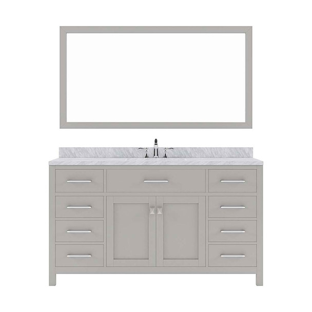 Virtu USA MS-2060-WMSQ-CG Caroline 60" Single Bath Vanity in Cashmere Grey with Marble Top and Square Sink with Mirror