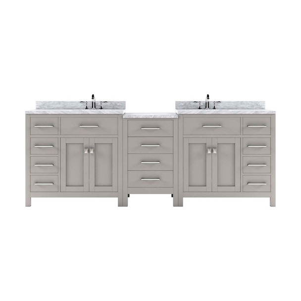 Virtu USA MD-2193-WMRO-CG-001-NM Caroline Parkway 93" Double Bath Vanity in Cashmere Grey with Marble Top and Round Sink with Brushed Nickel Faucet