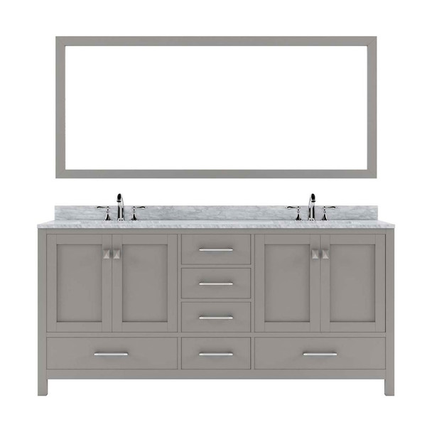 Virtu USA GD-50072-WMRO-CG Caroline Avenue 72" Double Bath Vanity in Cashmere Grey with Marble Top and Round Sink with Mirror