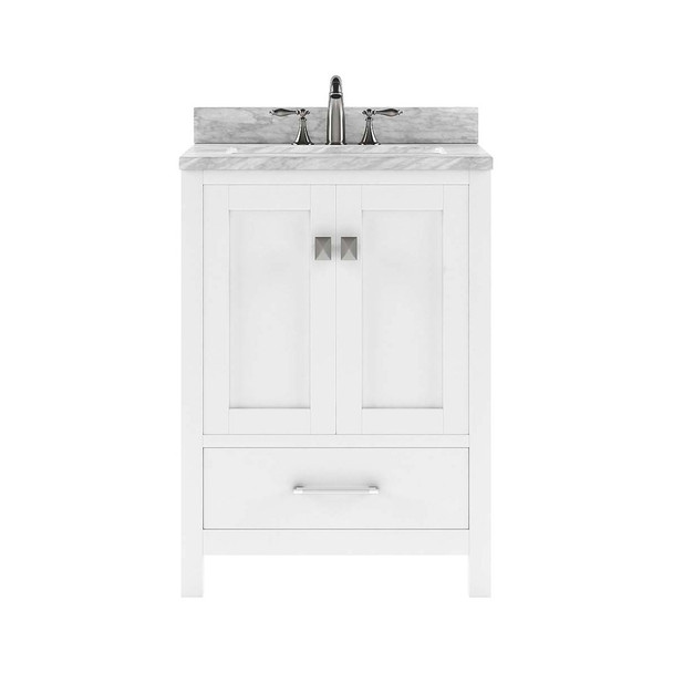 Virtu USA GS-50024-WMSQ-WH-002-NM Caroline Avenue 24" Single Bath Vanity in White with Marble Top and Square Sink with Polished Chrome Faucet
