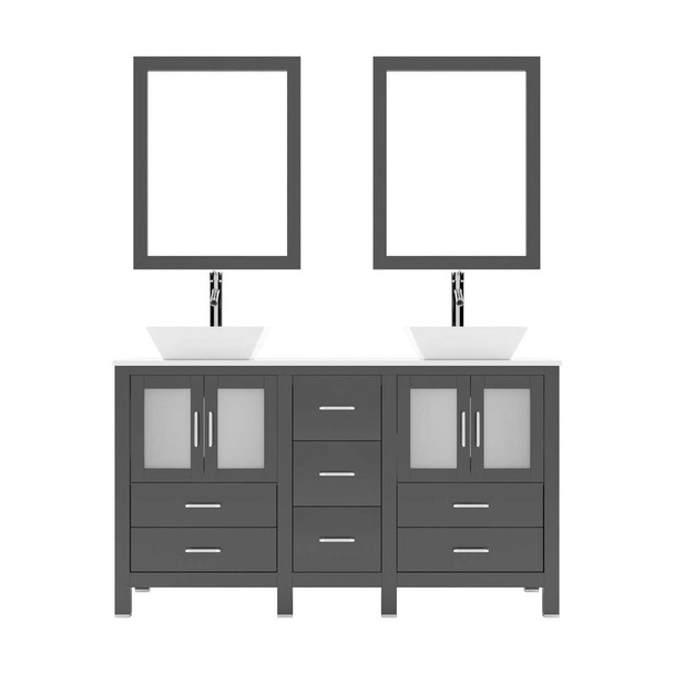 Virtu USA MD-4305-S-ES Bradford 60" Double Bath Vanity in Espresso with White Engineered Stone Top and Square Sink with Polished Chrome Faucet and Mirrors