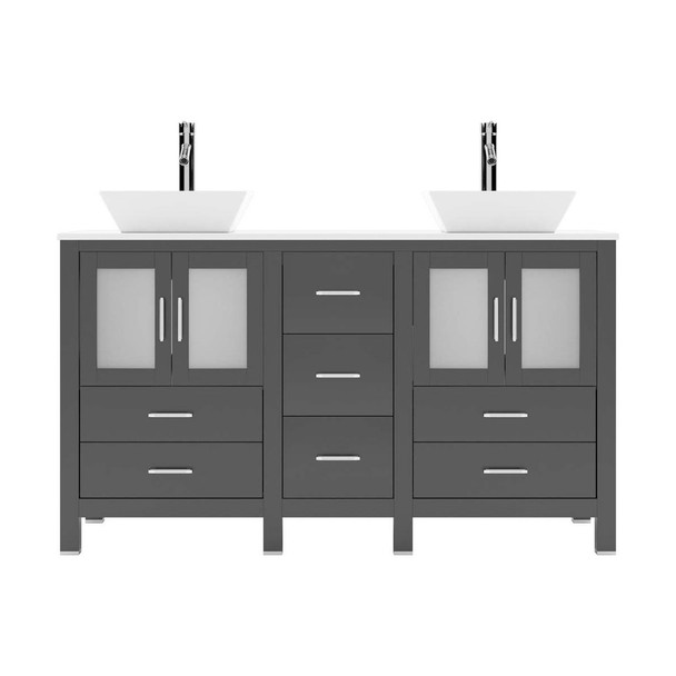 Virtu USA MD-4305-S-ES-NM Bradford 60" Double Bath Vanity in Espresso with White Engineered Stone Top and Square Sink with Polished Chrome Faucet