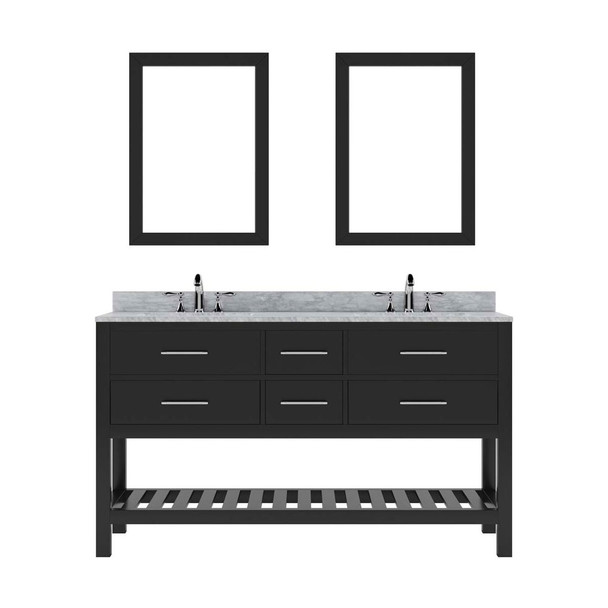 Virtu USA MD-2260-WMSQ-ES-002 Caroline Estate 60" Double Bath Vanity in Espresso with Marble Top and Square Sink with Polished Chrome Faucet and Mirrors