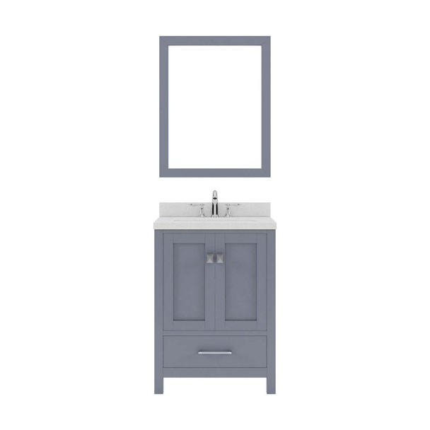 Virtu USA GS-50024-DWQRO-GR Caroline Avenue 24" Single Bath Vanity in Grey with Dazzle White Top and Round Sink with Mirror