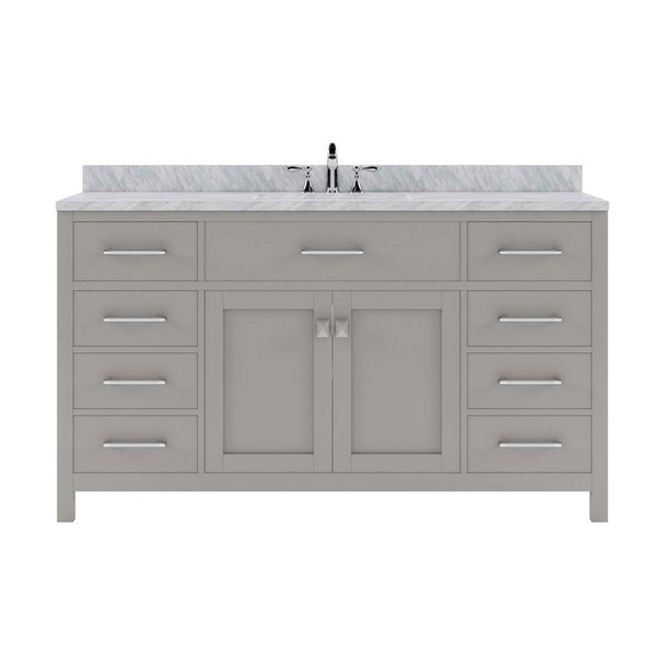 Virtu USA MS-2060-WMRO-CG-002-NM Caroline 60" Single Bath Vanity in Cashmere Grey with Marble Top and Round Sink with Polished Chrome Faucet