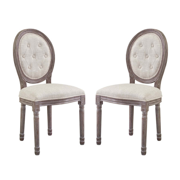 Modway Arise Vintage French Upholstered Fabric Dining Side Chair Set of 2 EEI-3105-BEI-SET Beige