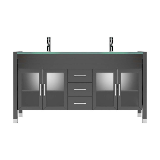 Virtu USA MD-499-G-ES-NM Ava 63" Double Bath Vanity in Espresso with Aqua Tempered Glass Top and Round Sink with Polished Chrome Faucet