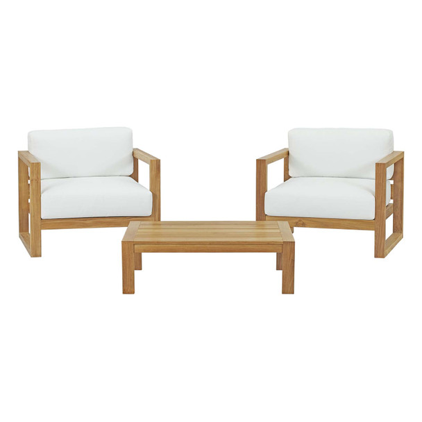 Modway Upland 3 Piece Outdoor Patio Teak Set EEI-3114-NAT-WHI-SET Natural White