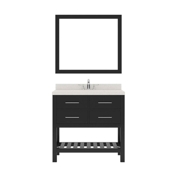 Virtu USA MS-2236-DWQRO-ES-002 Caroline Estate 36" Single Bath Vanity in Espresso with Dazzle White Top and Round Sink with Polished Chrome Faucet and Mirror