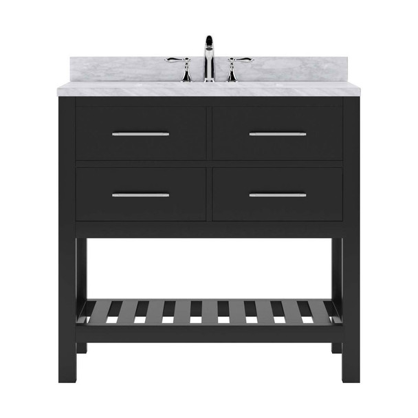 Virtu USA MS-2236-WMSQ-ES-001-NM Caroline Estate 36" Single Bath Vanity in Espresso with Marble Top and Square Sink with Brushed Nickel Faucet