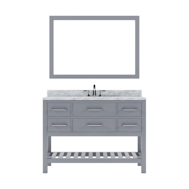 Virtu USA MS-2248-WMSQ-GR-001 Caroline Estate 48" Single Bath Vanity in Grey with Marble Top and Square Sink with Brushed Nickel Faucet and Mirror