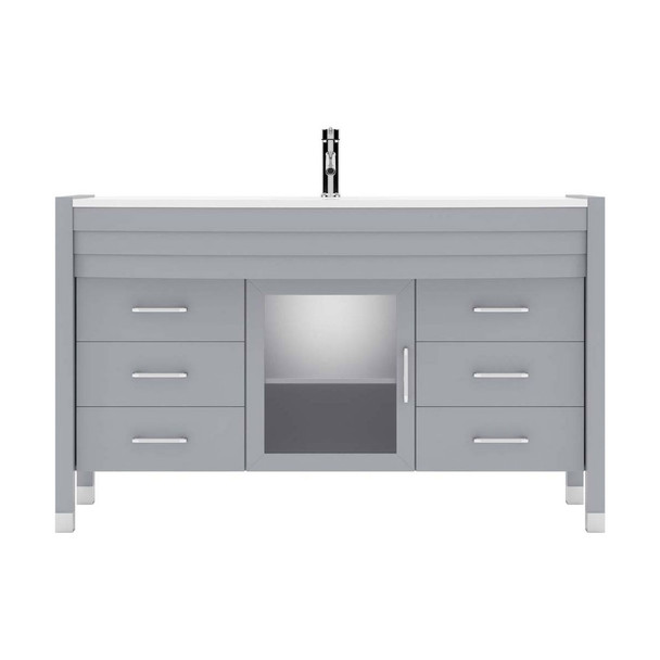 Virtu USA MS-5055-S-GR-NM Ava 55" Single Bath Vanity in Grey with White Engineered Stone Top and Round Sink with Polished Chrome Faucet