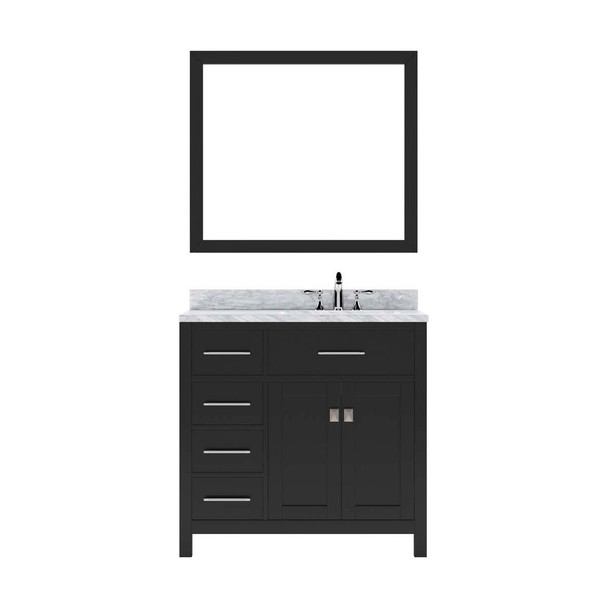 Virtu USA MS-2136L-WMRO-ES Caroline Parkway 36" Single Bath Vanity in Espresso with Marble Top and Round Sink with Mirror