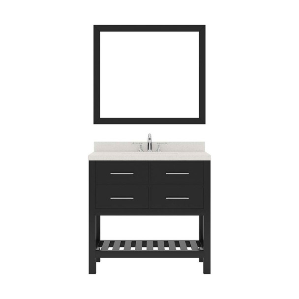 Virtu USA MS-2236-DWQSQ-ES-002 Caroline Estate 36" Single Bath Vanity in Espresso with Dazzle White Top and Square Sink with Polished Chrome Faucet and Mirror