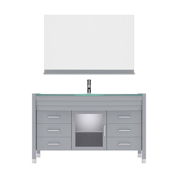 Virtu USA MS-5055-G-GR-001 Ava 55" Single Bath Vanity in Grey with Aqua Tempered Glass Top and Round Sink with Brushed Nickel Faucet and Mirror