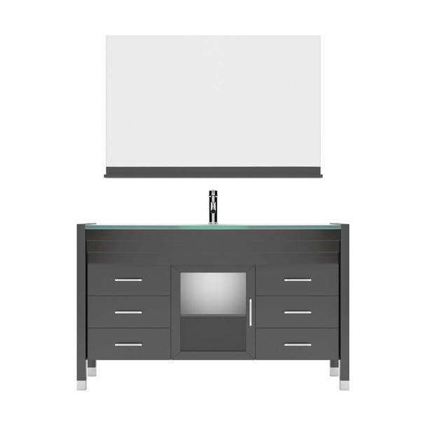 Virtu USA MS-5055-G-ES Ava 55" Single Bath Vanity in Espresso with Aqua Tempered Glass Top and Round Sink with Polished Chrome Faucet and Mirror