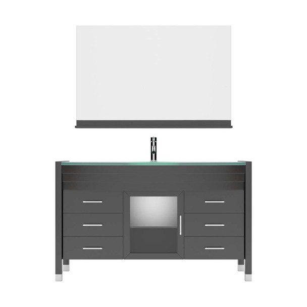 Virtu USA MS-5055-G-ES-001 Ava 55" Single Bath Vanity in Espresso with Aqua Tempered Glass Top and Round Sink with Brushed Nickel Faucet and Mirror