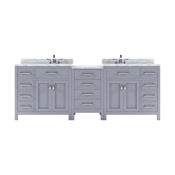 Virtu USA MD-2193-WMSQ-GR-NM Caroline Parkway 93" Double Bath Vanity in Grey with Marble Top and Square Sink