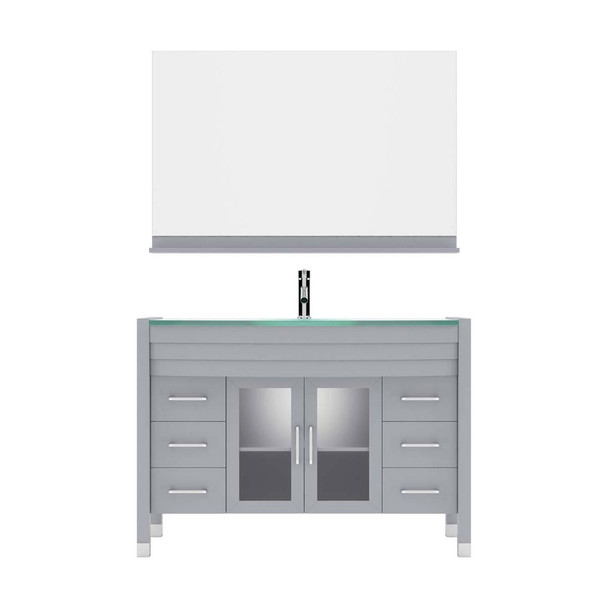 Virtu USA MS-509-G-GR Ava 48" Single Bath Vanity in Grey with Aqua Tempered Glass Top and Round Sink with Polished Chrome Faucet and Mirror