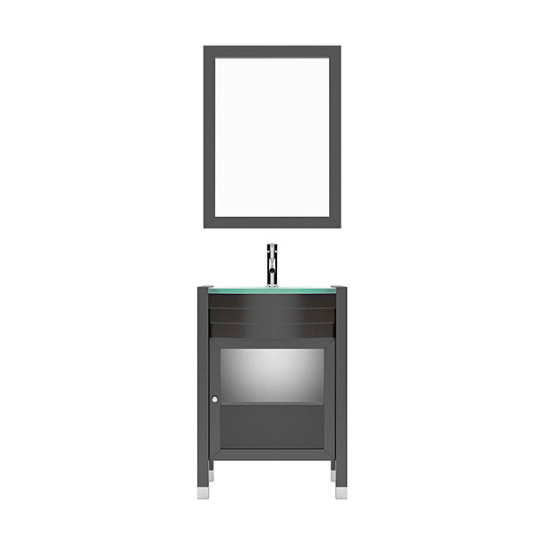 Virtu USA MS-545-G-ES-001 Ava 24" Single Bath Vanity in Espresso with Aqua Tempered Glass Top and Round Sink with Brushed Nickel Faucet and Mirror