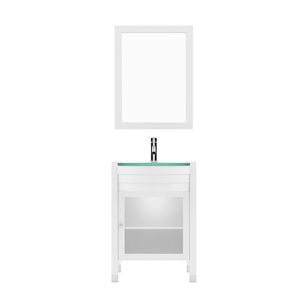Virtu USA MS-545-G-WH-001 Ava 24" Single Bath Vanity in White with Aqua Tempered Glass Top and Round Sink with Brushed Nickel Faucet and Mirror