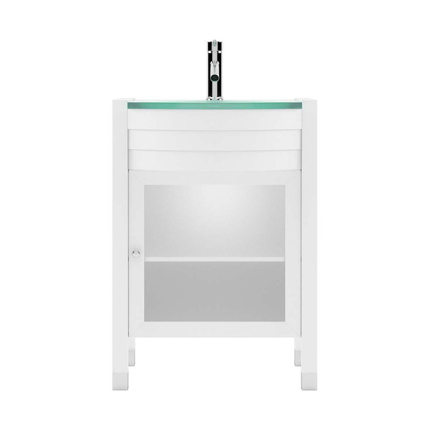 Virtu USA MS-545-G-WH-NM Ava 24" Single Bath Vanity in White with Aqua Tempered Glass Top and Round Sink with Polished Chrome Faucet