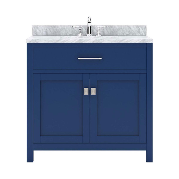 Virtu USA MS-2036-WMSQ-FB-NM Caroline 36" Single Bath Vanity in White with White Marble Top and Square Sink