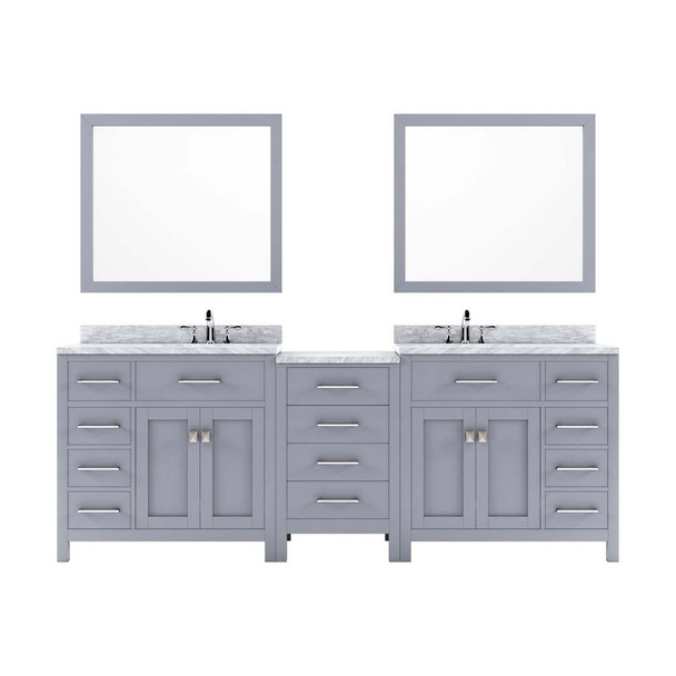 Virtu USA MD-2193-WMRO-GR-002 Caroline Parkway 93" Double Bath Vanity in Grey with Marble Top and Round Sink with Polished Chrome Faucet and Mirrors