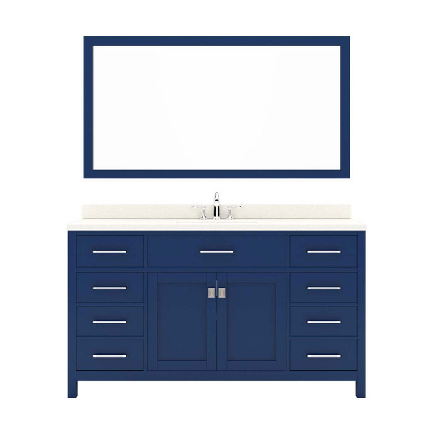 Virtu USA MS-2060-DWQSQ-FB Caroline 60" Single Bath Vanity in White with Dazzle White Top and Square Sink with Mirror
