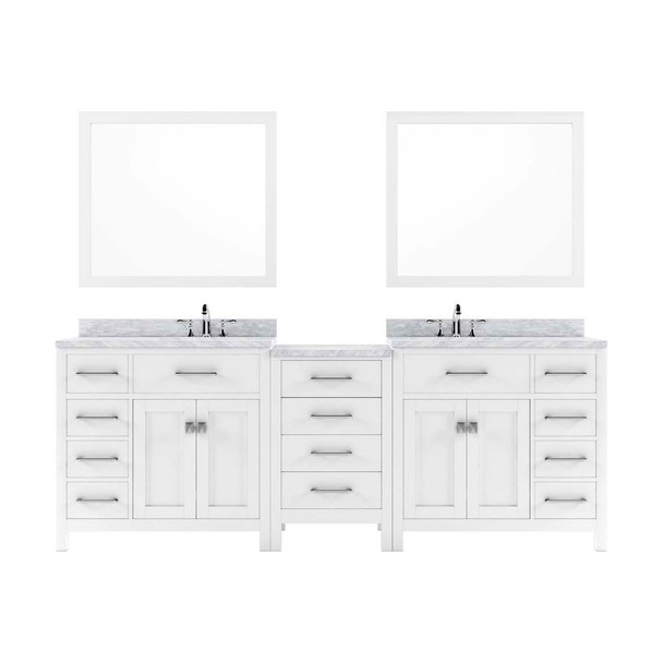 Virtu USA MD-2193-WMSQ-WH-001 Caroline Parkway 93" Double Bath Vanity in White with Marble Top and Square Sink with Brushed Nickel Faucet and Mirrors