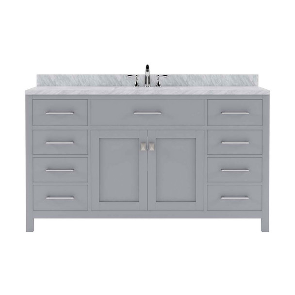 Virtu USA MS-2060-WMSQ-GR-NM Caroline 60" Single Bath Vanity in Gray with White Marble Top and Square Sink