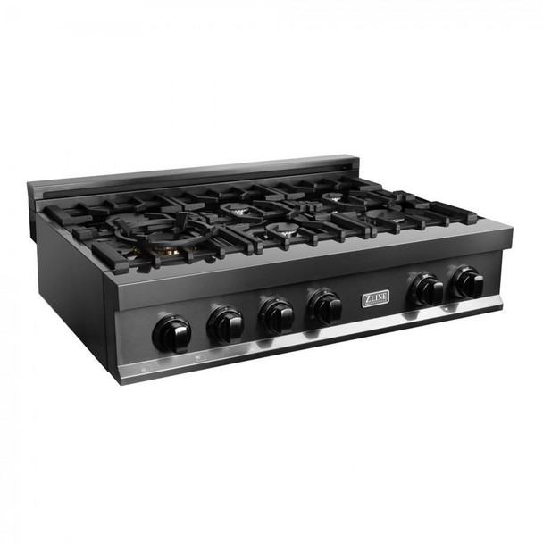 ZLINE 36" Porcelain Rangetop in Black Stainless with 6 Gas Burners (RTB-36)