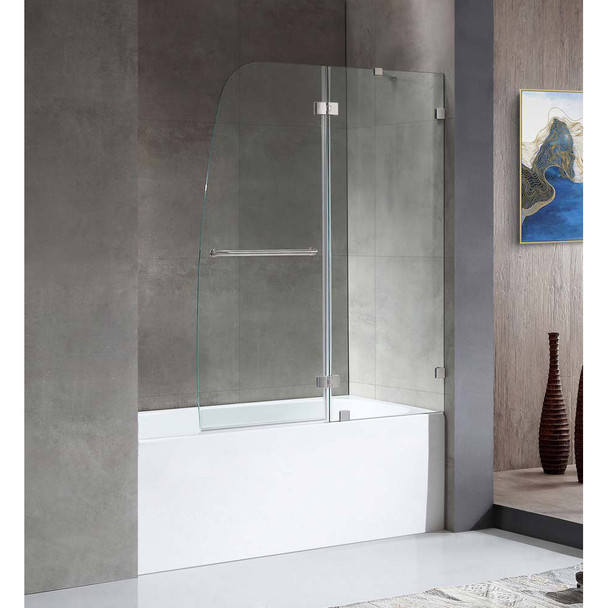 ANZZI 5 Ft. Acrylic Right Drain Rectangle Tub In White with 48" By 58" Frameless Hinged Tub Door In Brushed Nickel - SD1101BN-3060R