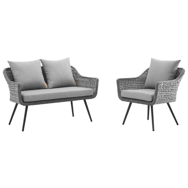 Modway Endeavor 2 Piece Outdoor Patio Wicker Rattan Loveseat and Armchair Set EEI-3174-GRY-GRY-SET Gray