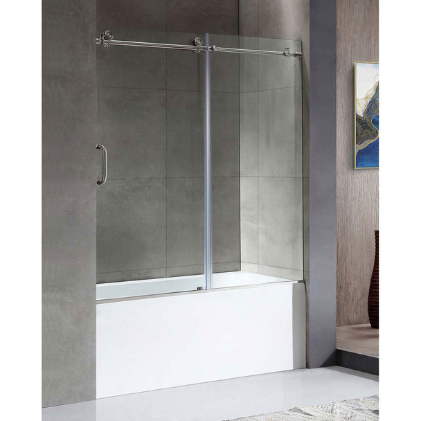 ANZZI 5 Ft. Acrylic Right Drain Rectangle Tub In White with 60" x 62" Frameless Sliding Tub Door In Brushed Nickel - SD1701BN-3260R