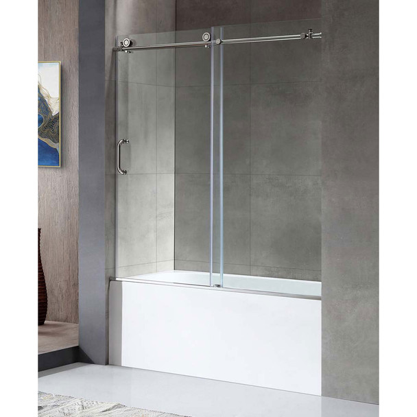 ANZZI 5 Ft. Acrylic Left Drain Rectangle Tub In White with 60" x 62" Frameless Sliding Tub Door In Polished Chrome - SD1701CH-3260L