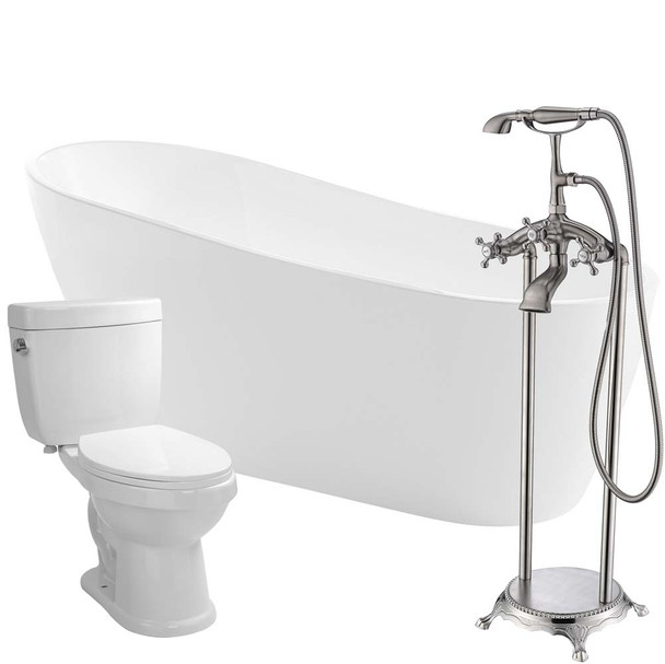 ANZZI Trend 67" Acrylic Flatbottom Non-Whirlpool Bathtub with Tugela Faucet And Talos 1.6 Gpf Toilet - FTAZ093-52B-65