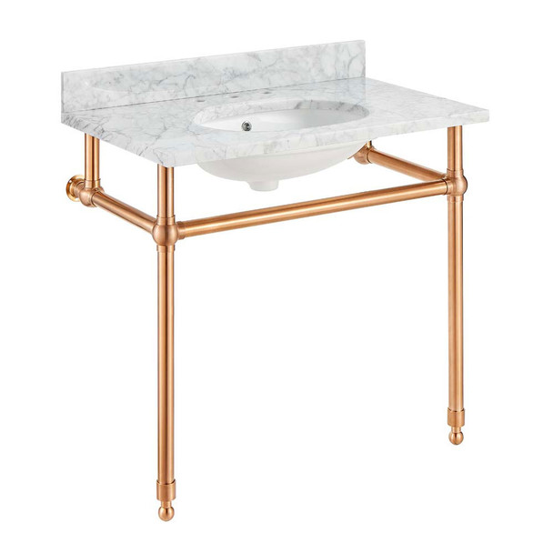 ANZZI Verona 34.5" Console Sink In Rose Gold with Carrara White Counter Top - CS-FGC004-RG