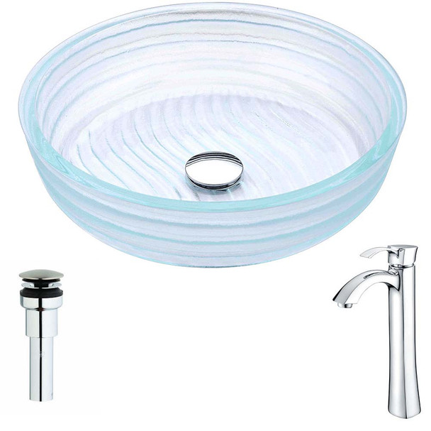 ANZZI Canta Series Deco-Glass Vessel Sink In Lustrous Translucent Crystal with Harmony Faucet In Chrome - LSAZ064-095