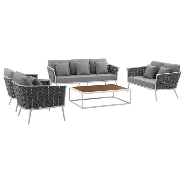 Modway Stance 5 Piece Outdoor Patio Aluminum Sectional Sofa Set EEI-3187-WHI-GRY-SET White Gray