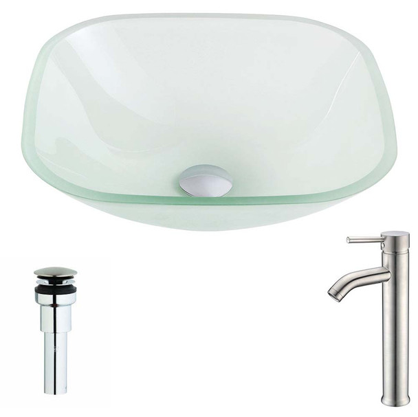 ANZZI Vista Series Deco-Glass Vessel Sink In Lustrous Frosted with Fann Faucet In Polished Chrome - LSAZ081-040