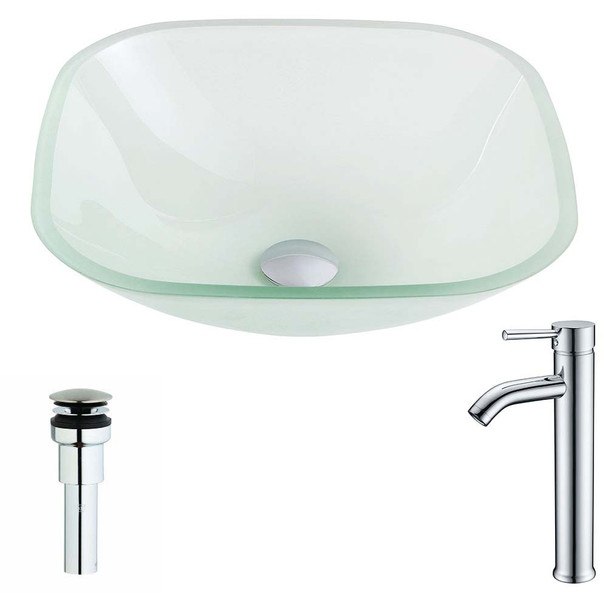 ANZZI Vista Series Deco-Glass Vessel Sink In Lustrous Frosted with Fann Faucet In Chrome - LSAZ081-041